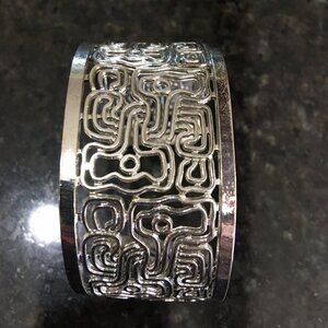 Silver Intricate Design Open Cuff Bracelet